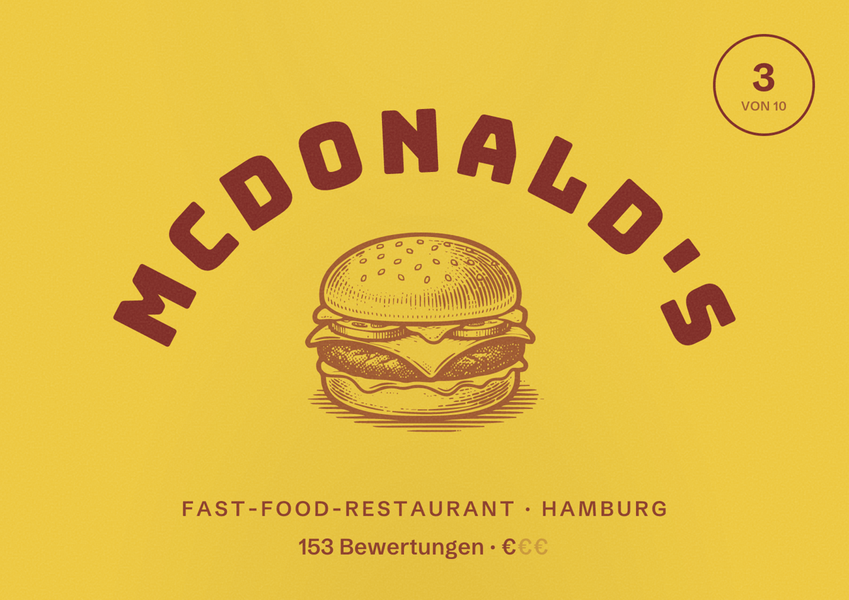 Illustriertes Poster von McDonald's, Fast-Food-Restaurant in Hamburg: Bewertung 3,0 von 10 aus 153 Bewertungen, Preisniveau €