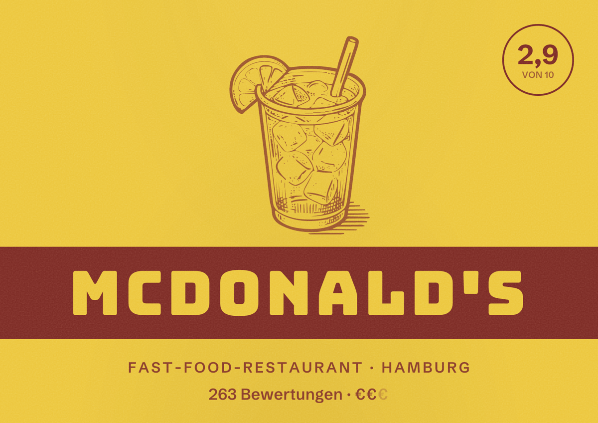Illustriertes Poster von McDonald's, Fast-Food-Restaurant in Hamburg: Bewertung 2,9 von 10 aus 263 Bewertungen, Preisniveau €€