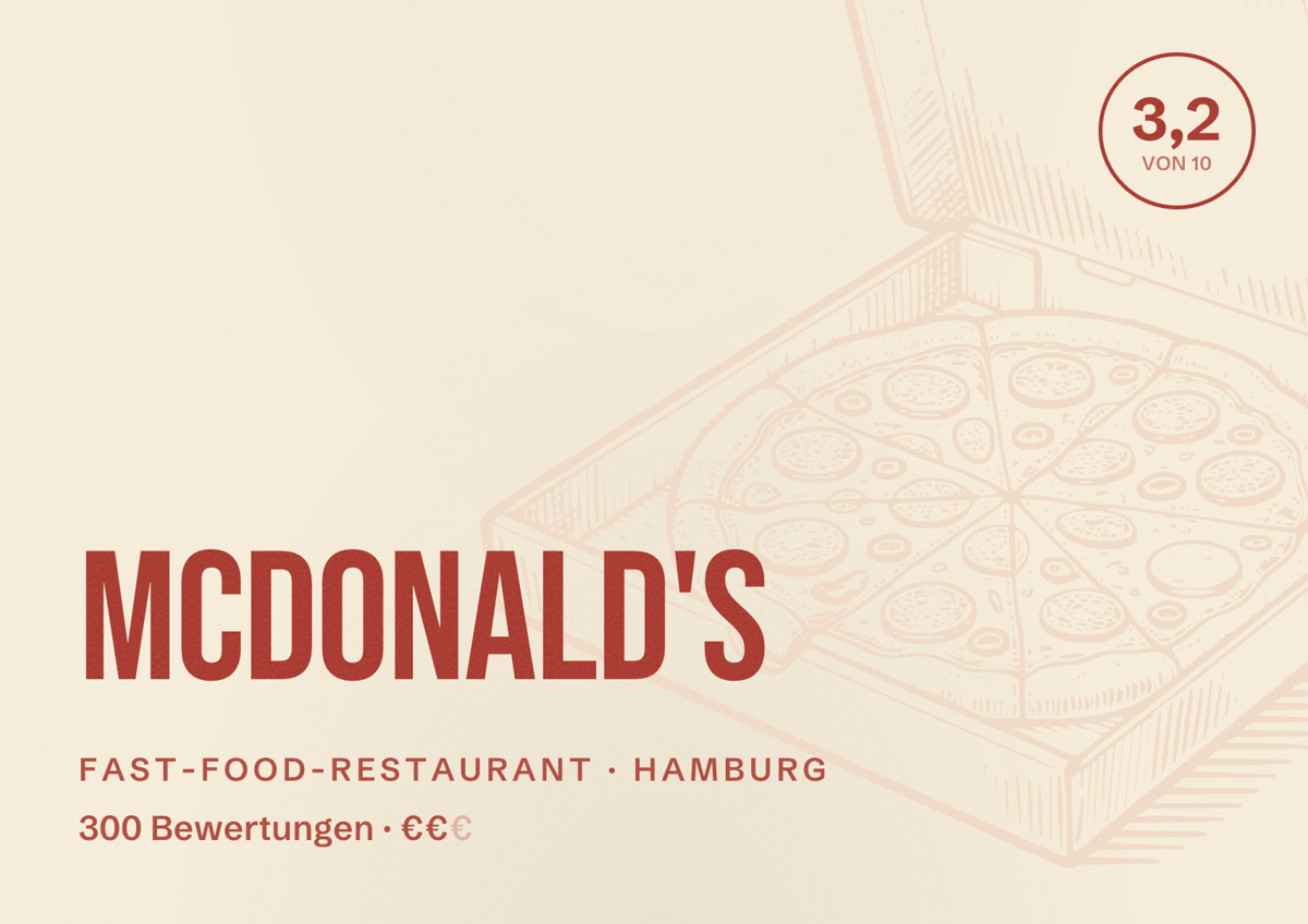 Illustriertes Poster von McDonald's, Fast-Food-Restaurant in Hamburg: Bewertung 3,2 von 10 aus 300 Bewertungen, Preisniveau €€