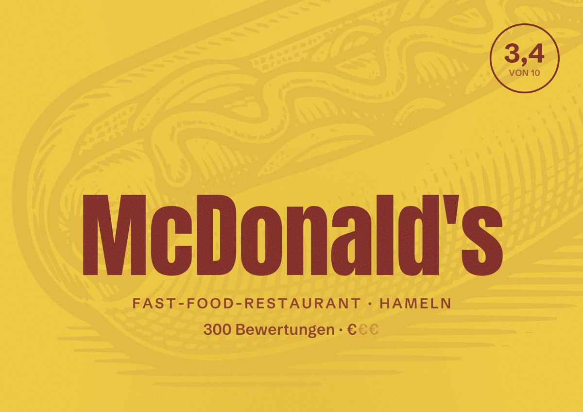 Illustriertes Poster von McDonald's, Fast-Food-Restaurant in Hameln: Bewertung 3,4 von 10 aus 300 Bewertungen, Preisniveau €