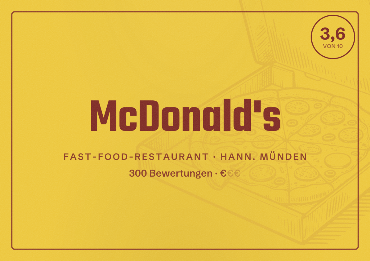 Illustriertes Poster von McDonald's, Fast-Food-Restaurant in Hann. Münden: Bewertung 3,6 von 10 aus 300 Bewertungen, Preisniveau €