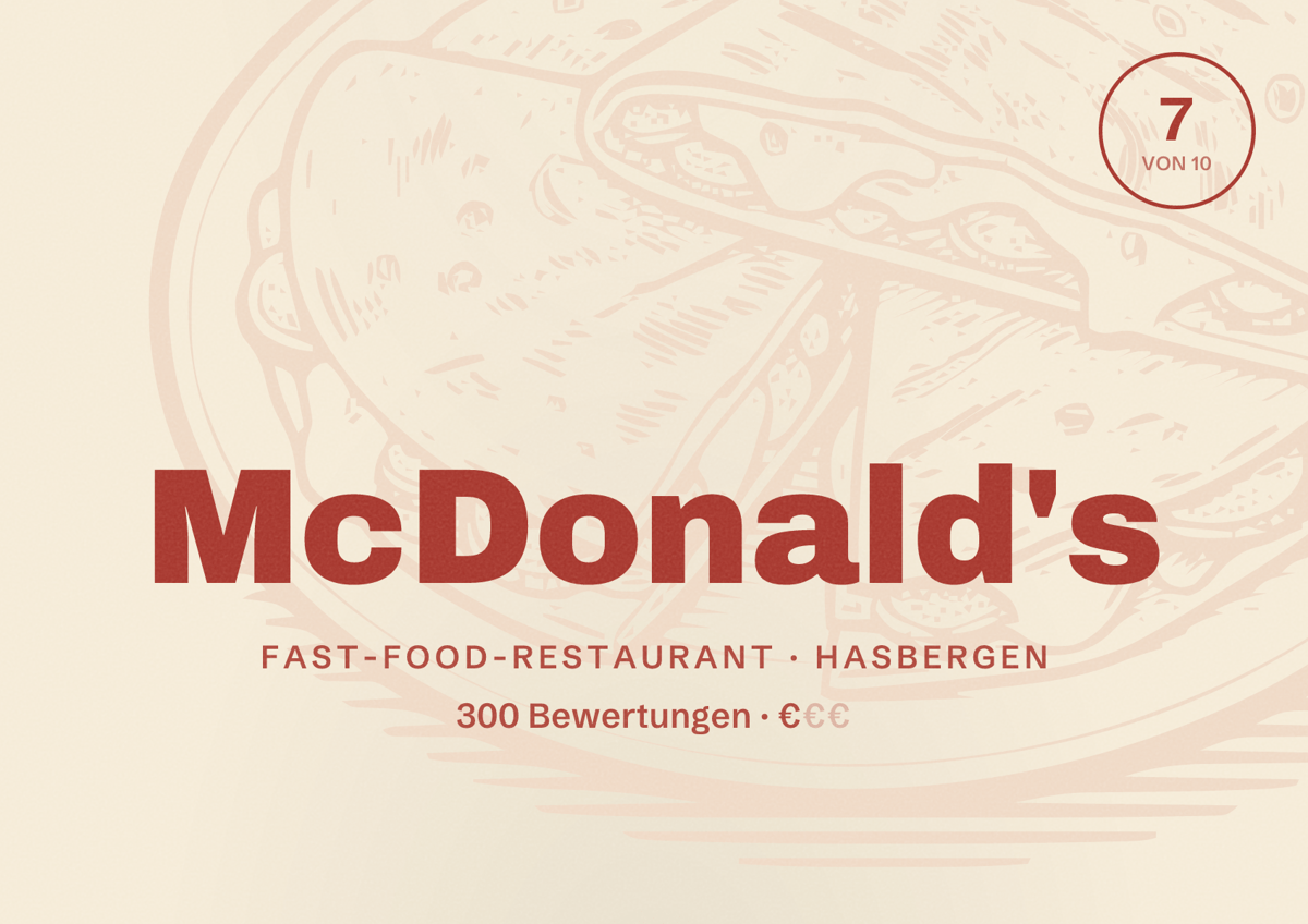 Illustriertes Poster von McDonald's, Fast-Food-Restaurant in Hasbergen: Bewertung 7 von 10 aus 300 Bewertungen, Preisniveau €