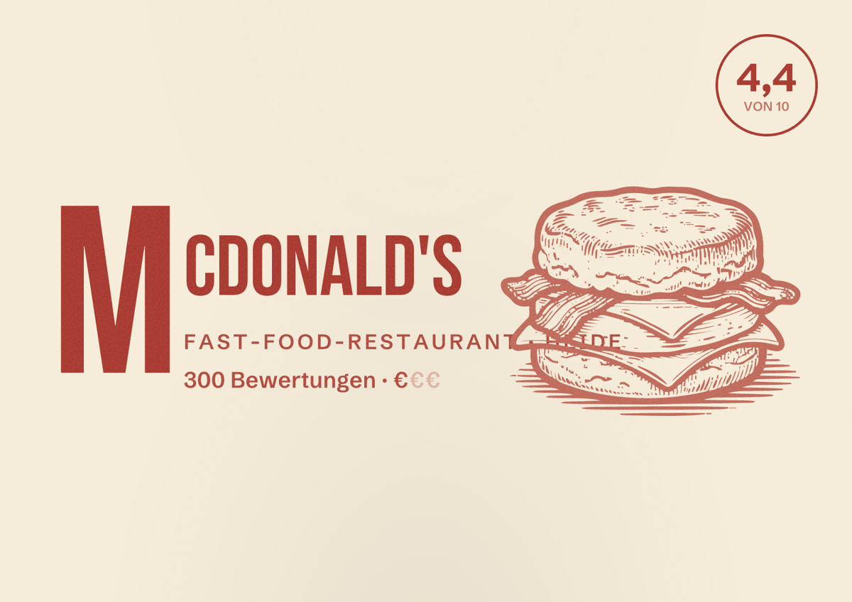 Illustriertes Poster von McDonald's, Fast-Food-Restaurant in Heide: Bewertung 4,4 von 10 aus 300 Bewertungen, Preisniveau €