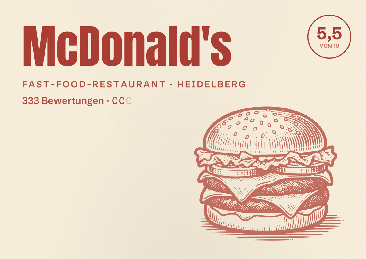 Illustriertes Poster von McDonald's, Fast-Food-Restaurant in Heidelberg: Bewertung 5,5 von 10 aus 333 Bewertungen, Preisniveau €€
