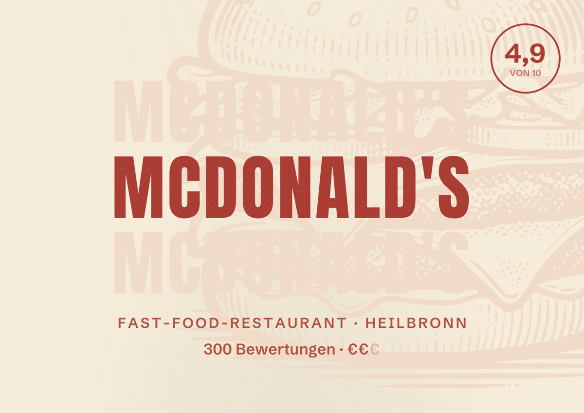 Illustriertes Poster von McDonald's, Fast-Food-Restaurant in Heilbronn: Bewertung 4,9 von 10 aus 300 Bewertungen, Preisniveau €€