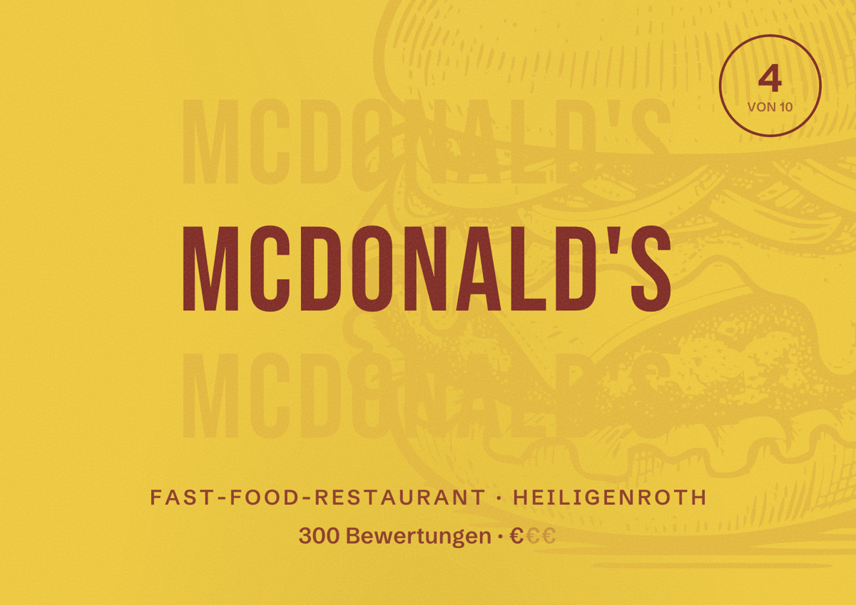 Illustriertes Poster von McDonald's, Fast-Food-Restaurant in Heiligenroth: Bewertung 4 von 10 aus 300 Bewertungen, Preisniveau €