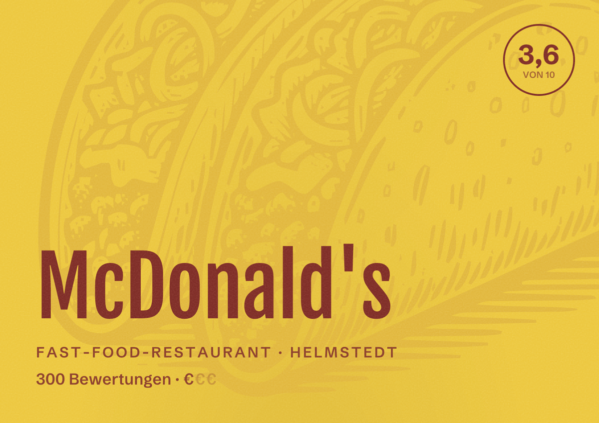 Illustriertes Poster von McDonald's, Fast-Food-Restaurant in Helmstedt: Bewertung 3,6 von 10 aus 300 Bewertungen, Preisniveau €