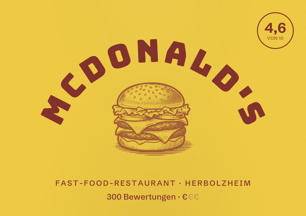 Illustriertes Poster von McDonald's, Fast-Food-Restaurant in Herbolzheim: Bewertung 4,6 von 10 aus 300 Bewertungen, Preisniveau €