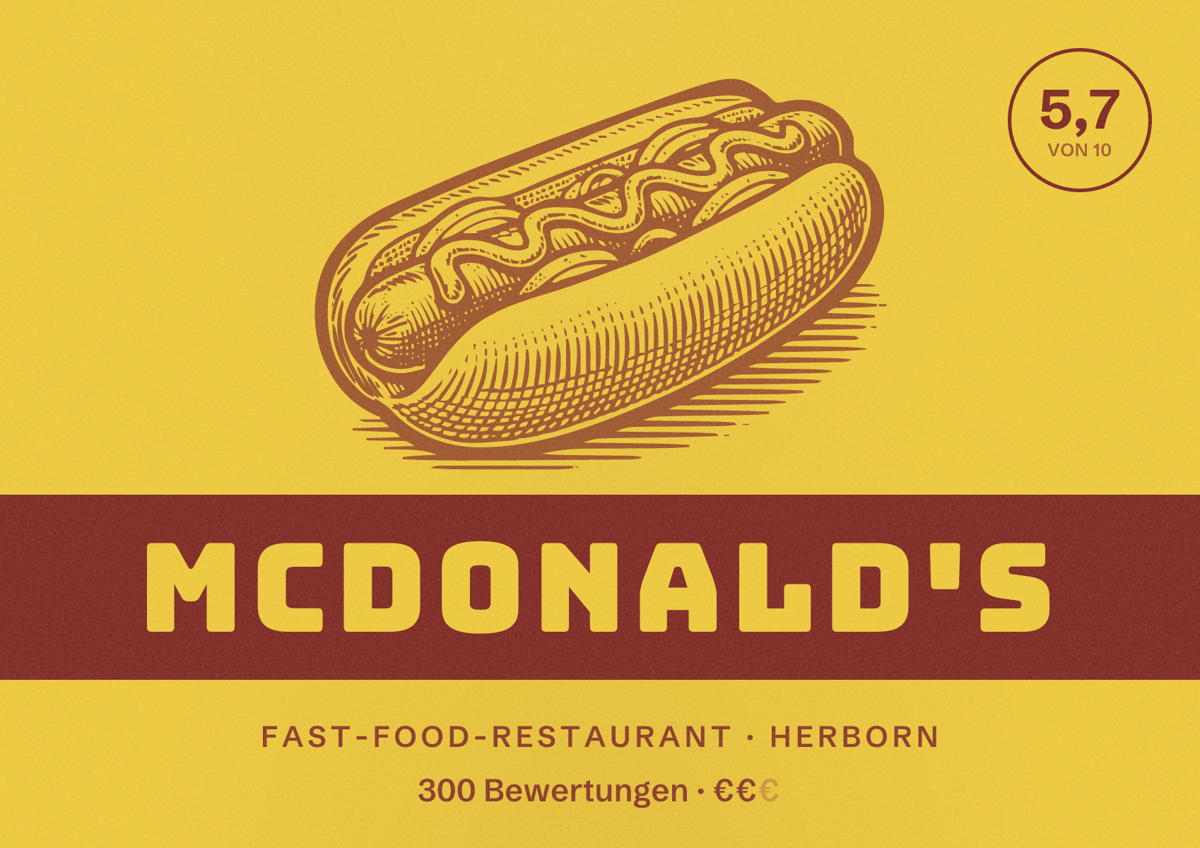 Illustriertes Poster von McDonald's, Fast-Food-Restaurant in Herborn: Bewertung 5,7 von 10 aus 300 Bewertungen, Preisniveau €€