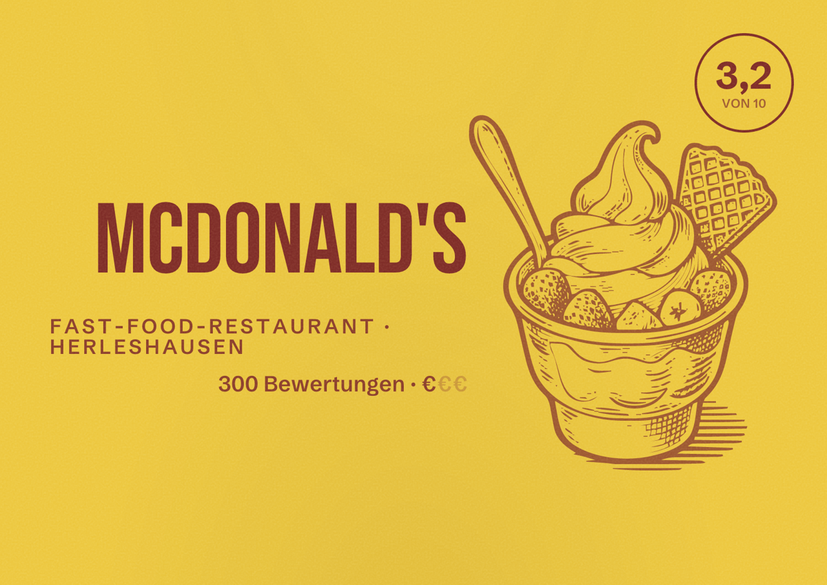 Illustriertes Poster von McDonald's, Fast-Food-Restaurant in Herleshausen: Bewertung 3,2 von 10 aus 300 Bewertungen, Preisniveau €