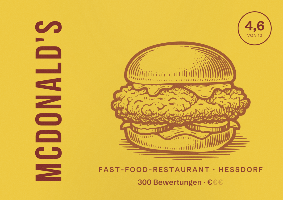 Illustriertes Poster von McDonald's, Fast-Food-Restaurant in Heßdorf: Bewertung 4,6 von 10 aus 300 Bewertungen, Preisniveau €