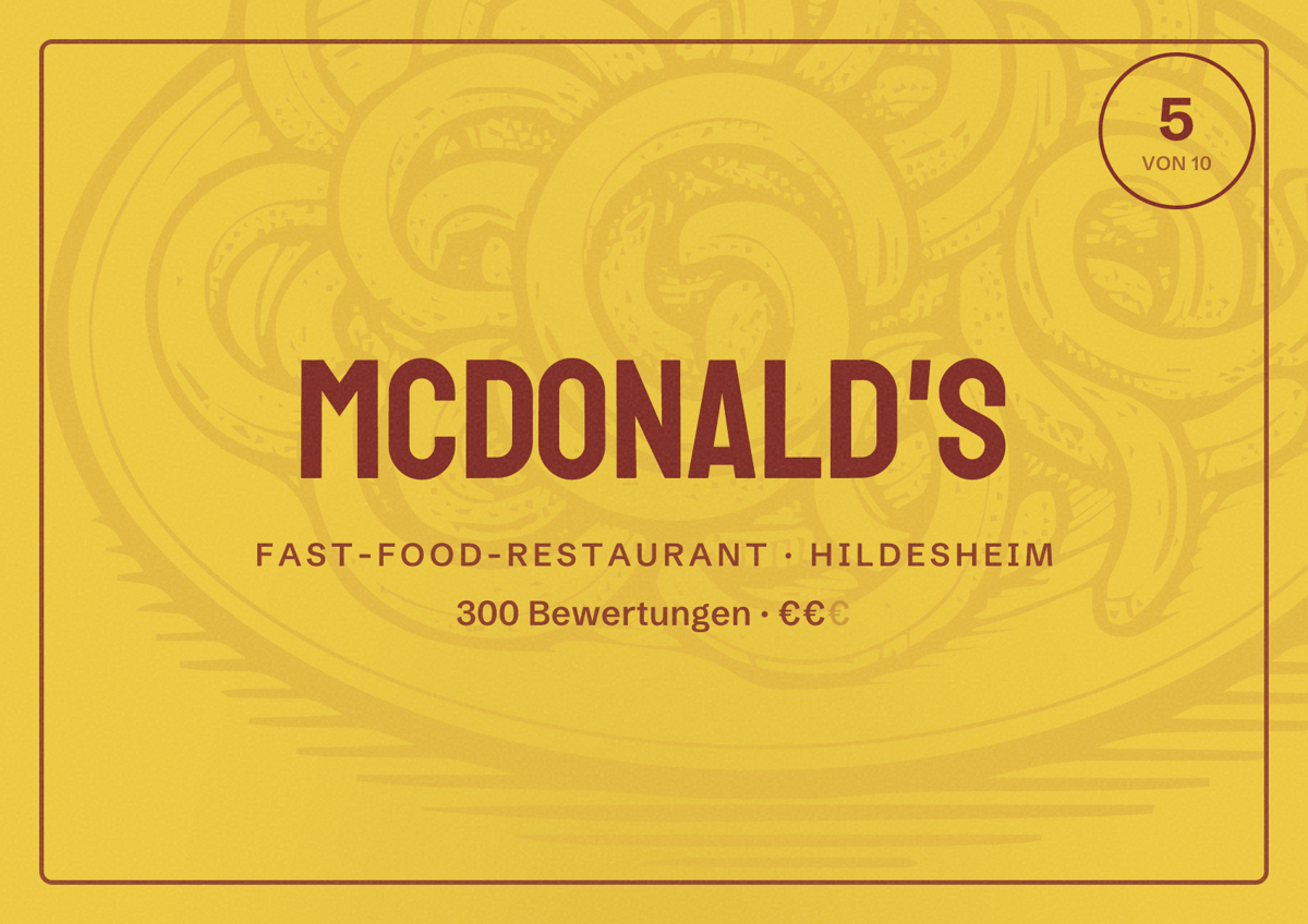 Illustriertes Poster von McDonald's, Fast-Food-Restaurant in Hildesheim: Bewertung 5 von 10 aus 300 Bewertungen, Preisniveau €€