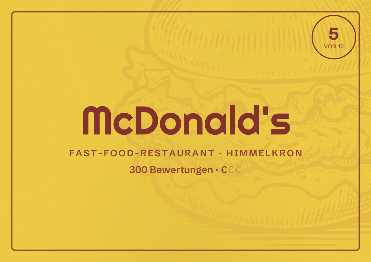 Illustriertes Poster von McDonald's, Fast-Food-Restaurant in Himmelkron: Bewertung 5 von 10 aus 300 Bewertungen, Preisniveau €