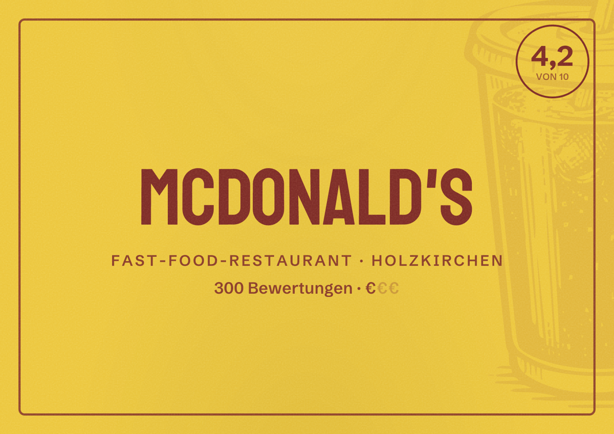 Illustriertes Poster von McDonald's, Fast-Food-Restaurant in Holzkirchen: Bewertung 4,2 von 10 aus 300 Bewertungen, Preisniveau €