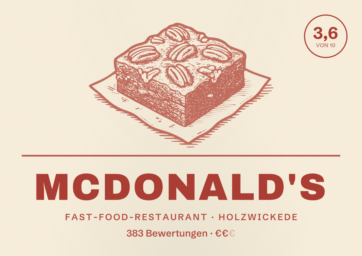 Illustriertes Poster von McDonald's, Fast-Food-Restaurant in Holzwickede: Bewertung 3,6 von 10 aus 383 Bewertungen, Preisniveau €€