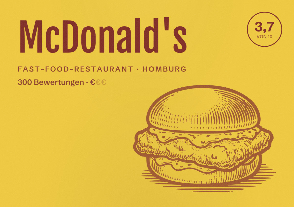 Illustriertes Poster von McDonald's, Fast-Food-Restaurant in Homburg: Bewertung 3,7 von 10 aus 300 Bewertungen, Preisniveau €