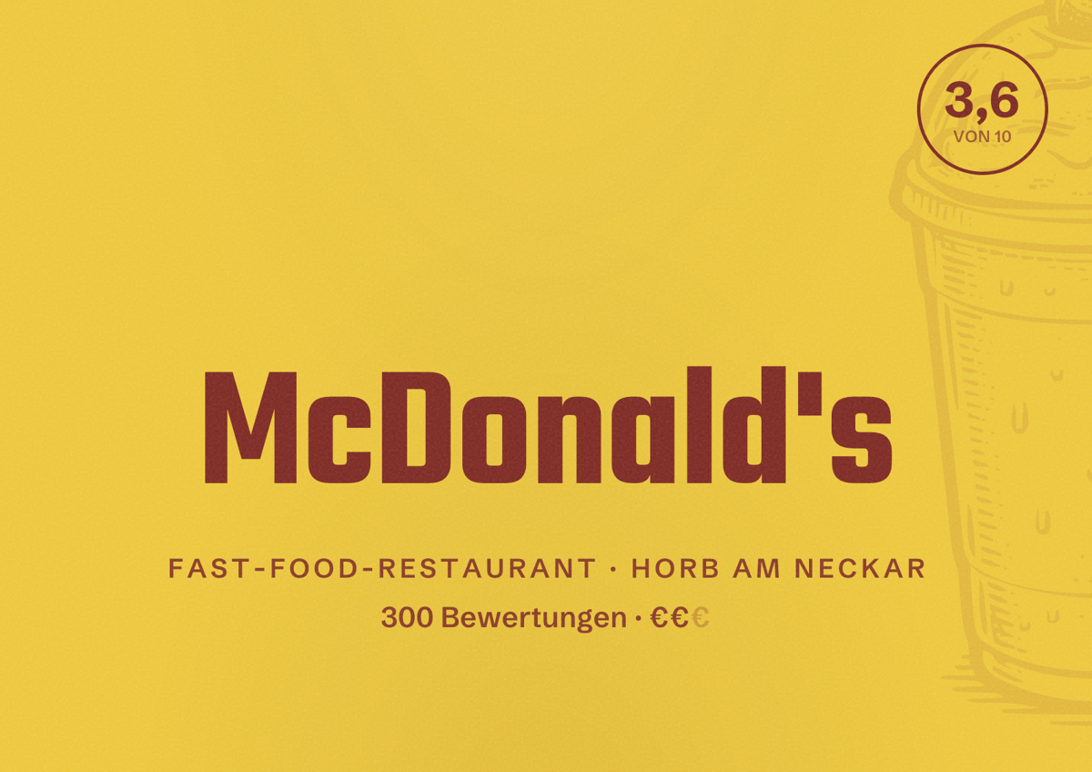 Illustriertes Poster von McDonald's, Fast-Food-Restaurant in Horb am Neckar: Bewertung 3,6 von 10 aus 300 Bewertungen, Preisniveau €€