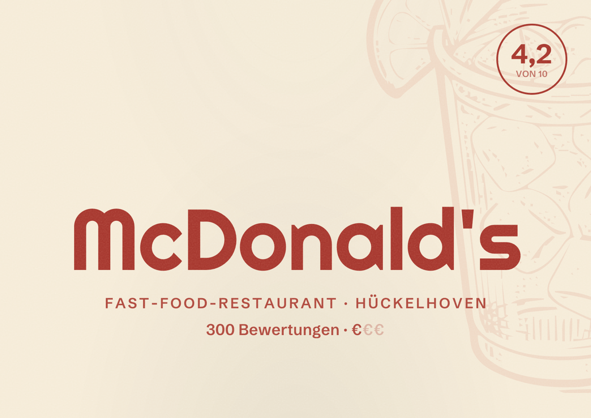 Illustriertes Poster von McDonald's, Fast-Food-Restaurant in Hückelhoven: Bewertung 4,2 von 10 aus 300 Bewertungen, Preisniveau €