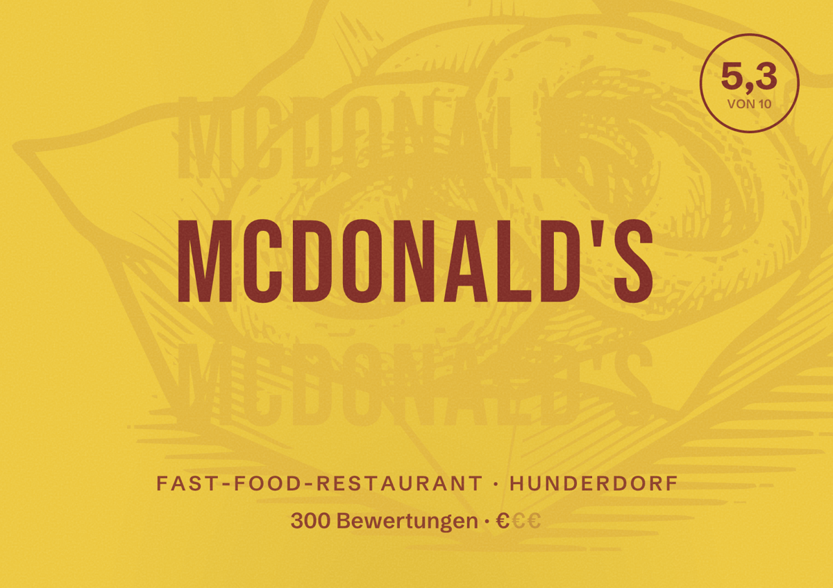 Illustriertes Poster von McDonald's, Fast-Food-Restaurant in Hunderdorf: Bewertung 5,3 von 10 aus 300 Bewertungen, Preisniveau €