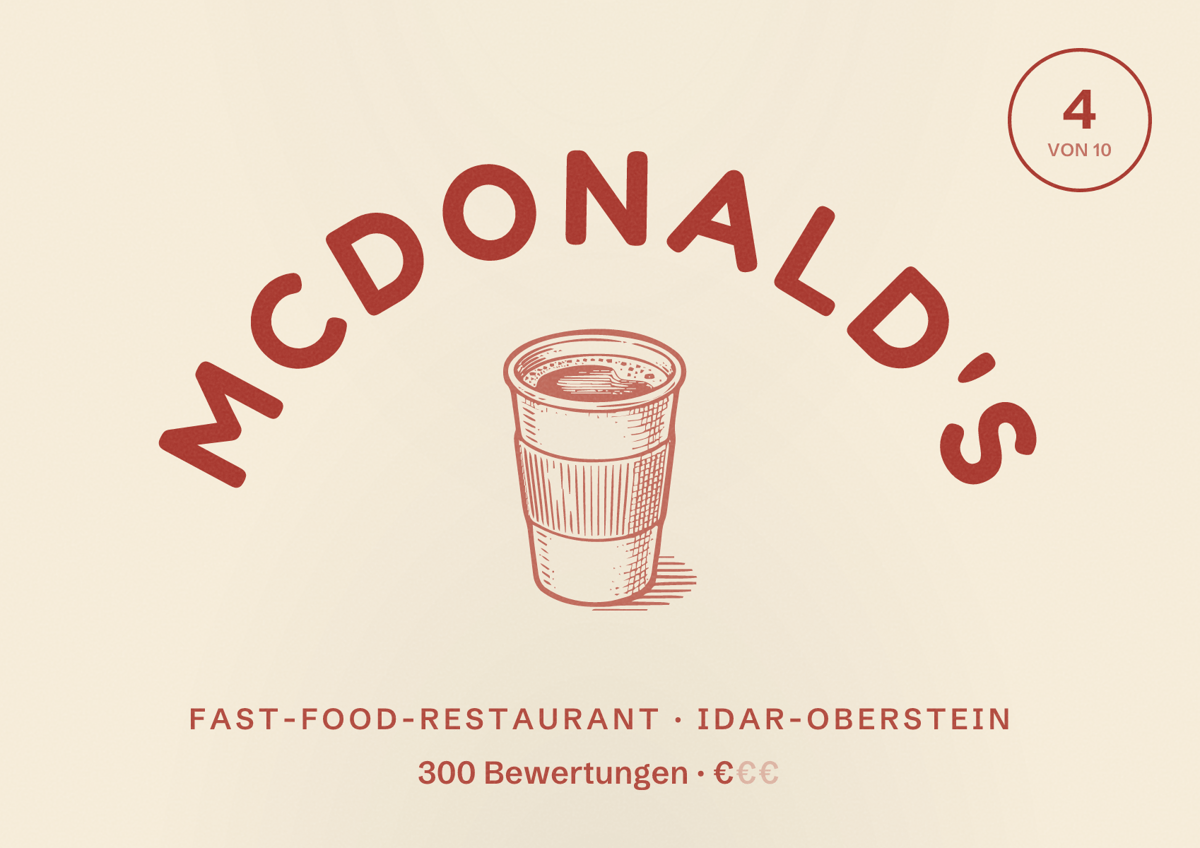 Illustriertes Poster von McDonald's, Fast-Food-Restaurant in Idar-Oberstein: Bewertung 4 von 10 aus 300 Bewertungen, Preisniveau €