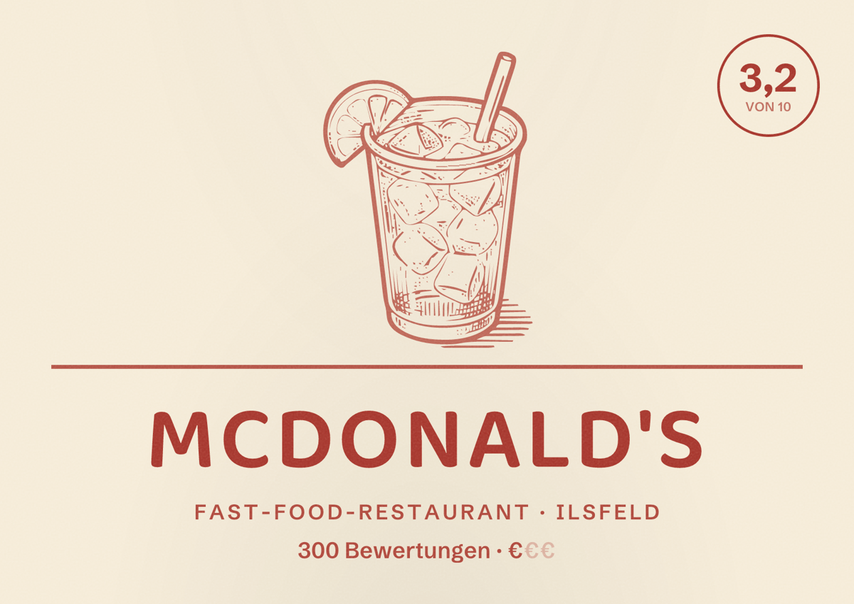 Illustriertes Poster von McDonald's, Fast-Food-Restaurant in Ilsfeld: Bewertung 3,2 von 10 aus 300 Bewertungen, Preisniveau €