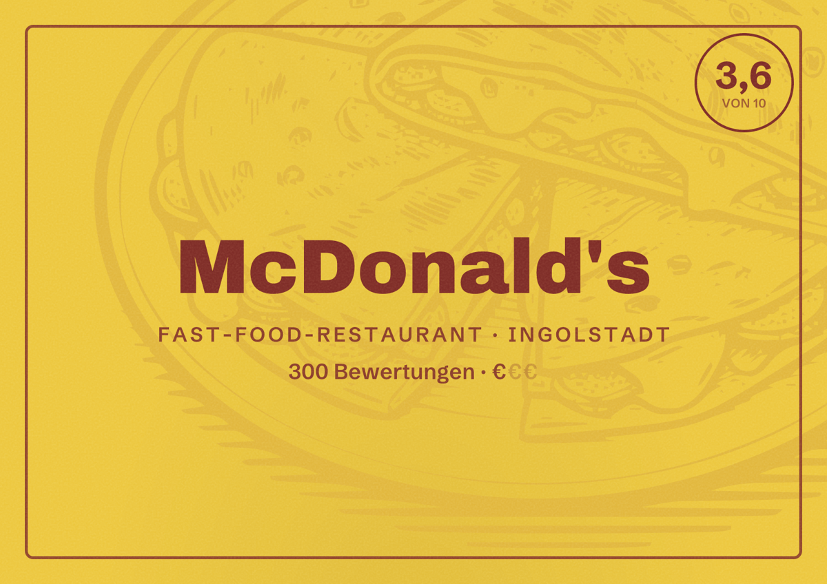 Illustriertes Poster von McDonald's, Fast-Food-Restaurant in Ingolstadt: Bewertung 3,6 von 10 aus 300 Bewertungen, Preisniveau €