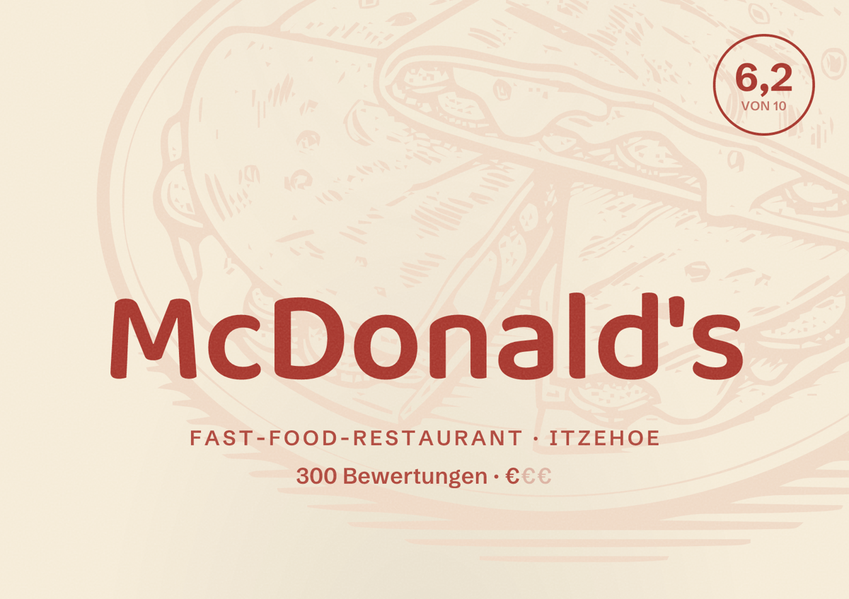 Illustriertes Poster von McDonald's, Fast-Food-Restaurant in Itzehoe: Bewertung 6,2 von 10 aus 300 Bewertungen, Preisniveau €