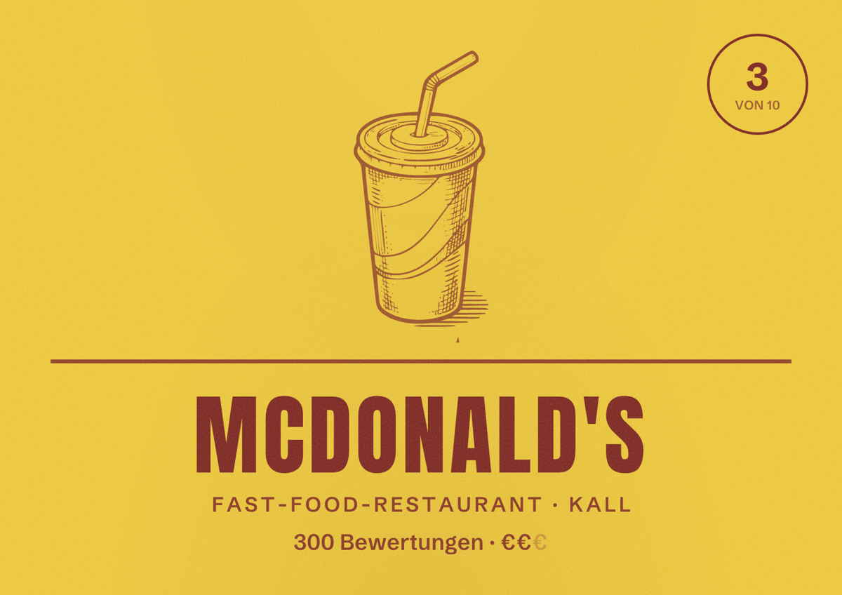 Illustriertes Poster von McDonald's, Fast-Food-Restaurant in Kall: Bewertung 3 von 10 aus 300 Bewertungen, Preisniveau €€