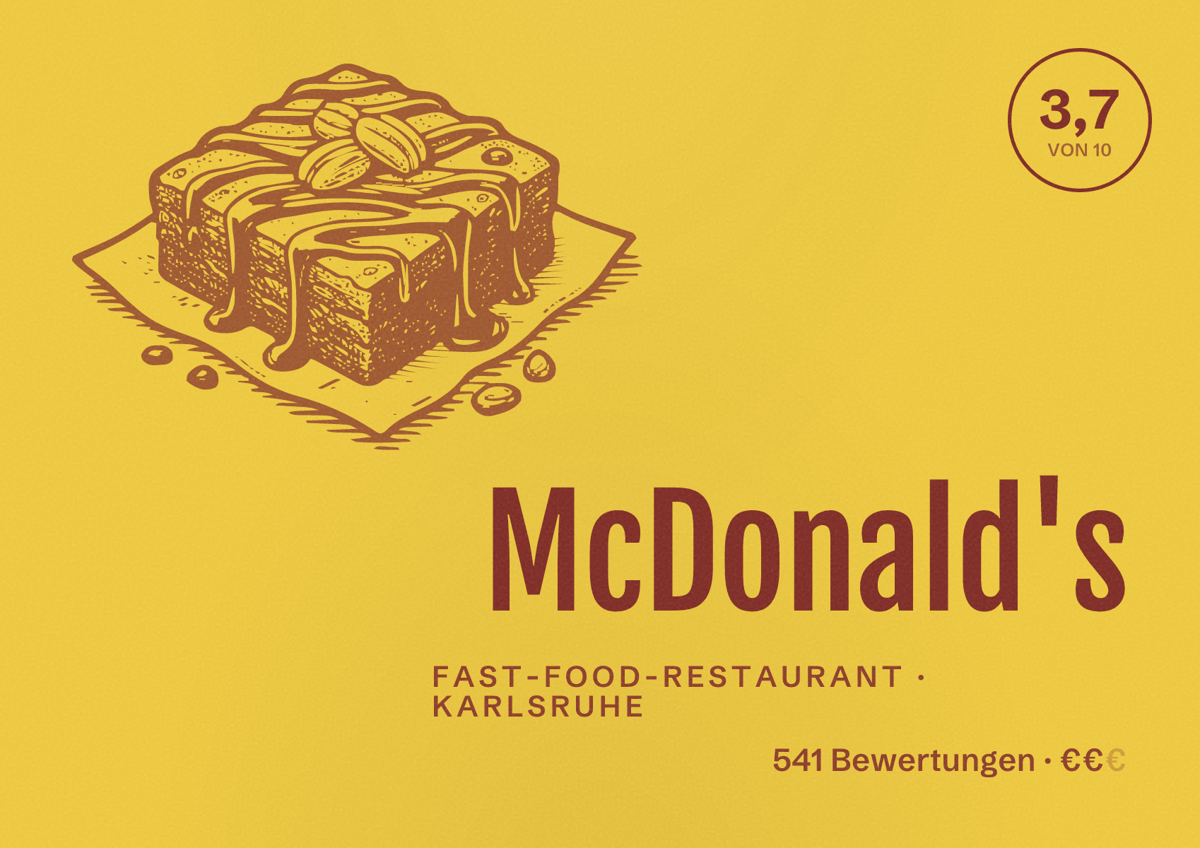 Illustriertes Poster von McDonald's, Fast-Food-Restaurant in Karlsruhe: Bewertung 3,7 von 10 aus 541 Bewertungen, Preisniveau €€