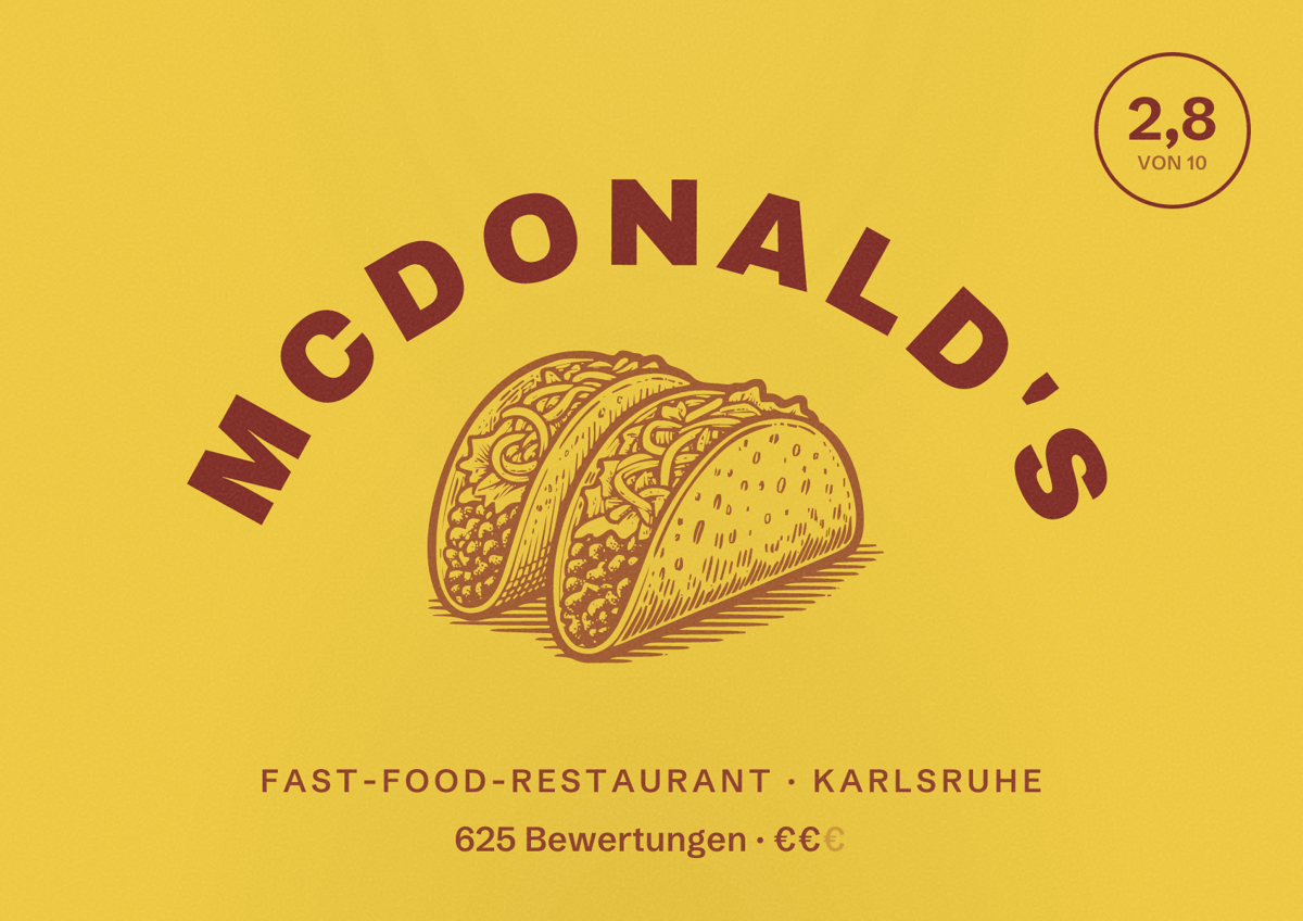 Illustriertes Poster von McDonald's, Fast-Food-Restaurant in Karlsruhe: Bewertung 2,8 von 10 aus 625 Bewertungen, Preisniveau €€