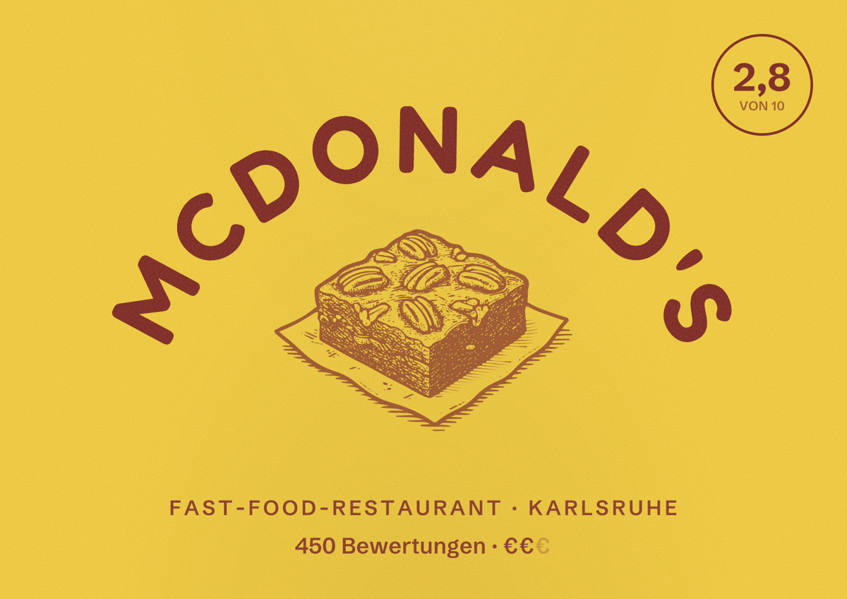 Illustriertes Poster von McDonald's, Fast-Food-Restaurant in Karlsruhe: Bewertung 2,8 von 10 aus 450 Bewertungen, Preisniveau €€
