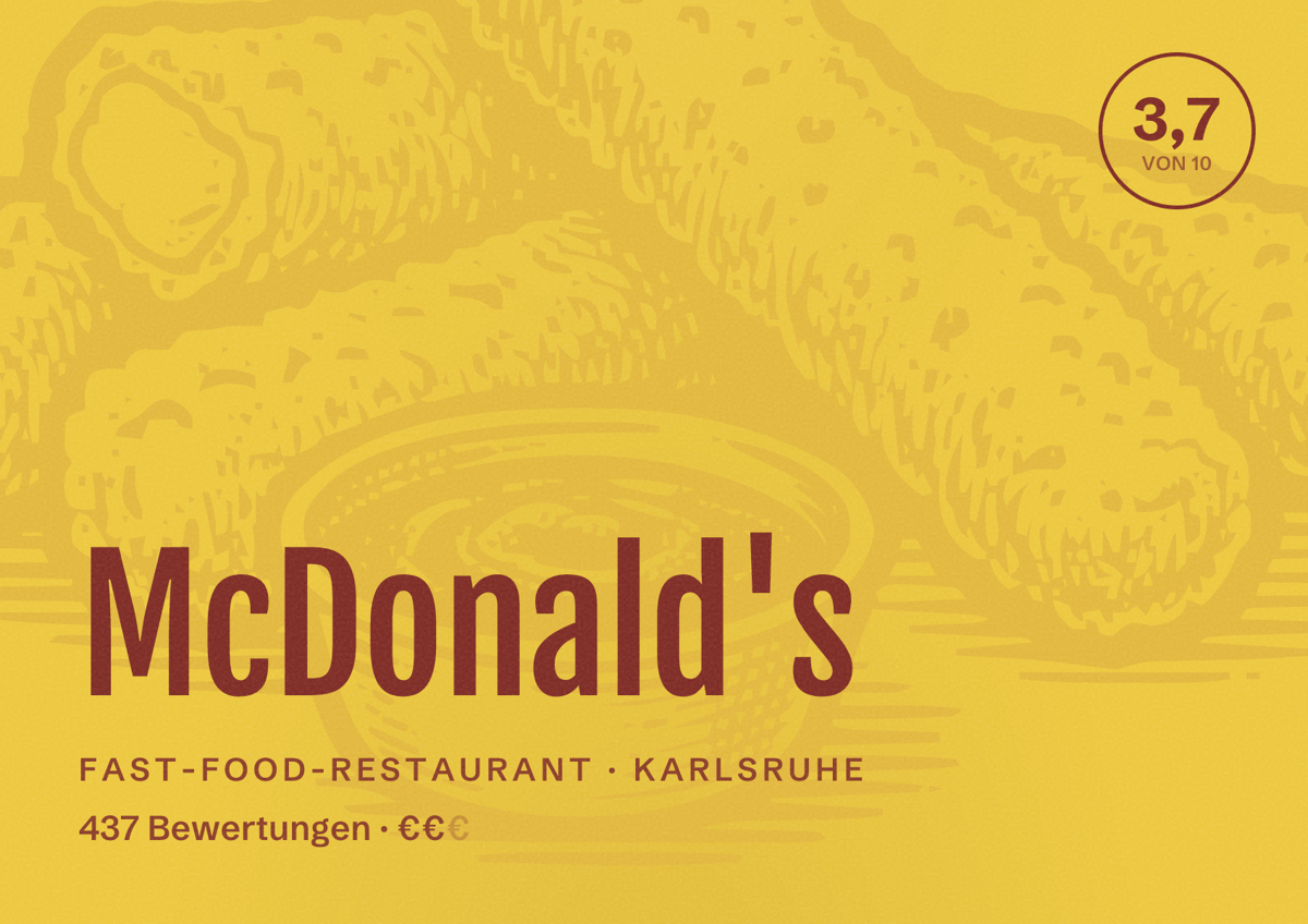 Illustriertes Poster von McDonald's, Fast-Food-Restaurant in Karlsruhe: Bewertung 3,7 von 10 aus 437 Bewertungen, Preisniveau €€