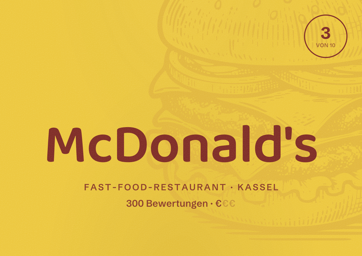Illustriertes Poster von McDonald's, Fast-Food-Restaurant in Kassel: Bewertung 3 von 10 aus 300 Bewertungen, Preisniveau €