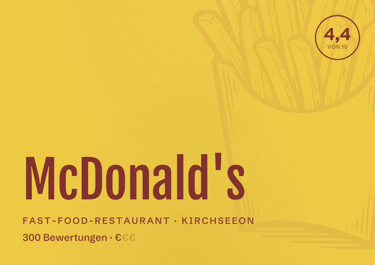 Illustriertes Poster von McDonald's, Fast-Food-Restaurant in Kirchseeon: Bewertung 4,4 von 10 aus 300 Bewertungen, Preisniveau €