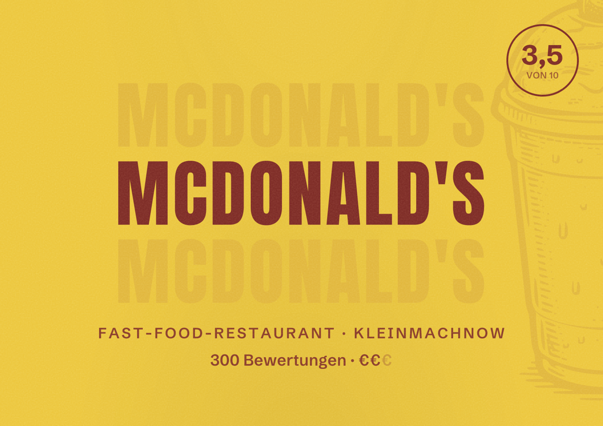 Illustriertes Poster von McDonald's, Fast-Food-Restaurant in Kleinmachnow: Bewertung 3,5 von 10 aus 300 Bewertungen, Preisniveau €€