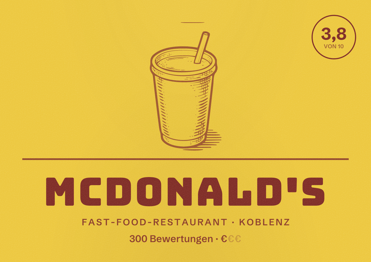 Illustriertes Poster von McDonald's, Fast-Food-Restaurant in Koblenz: Bewertung 3,8 von 10 aus 300 Bewertungen, Preisniveau €