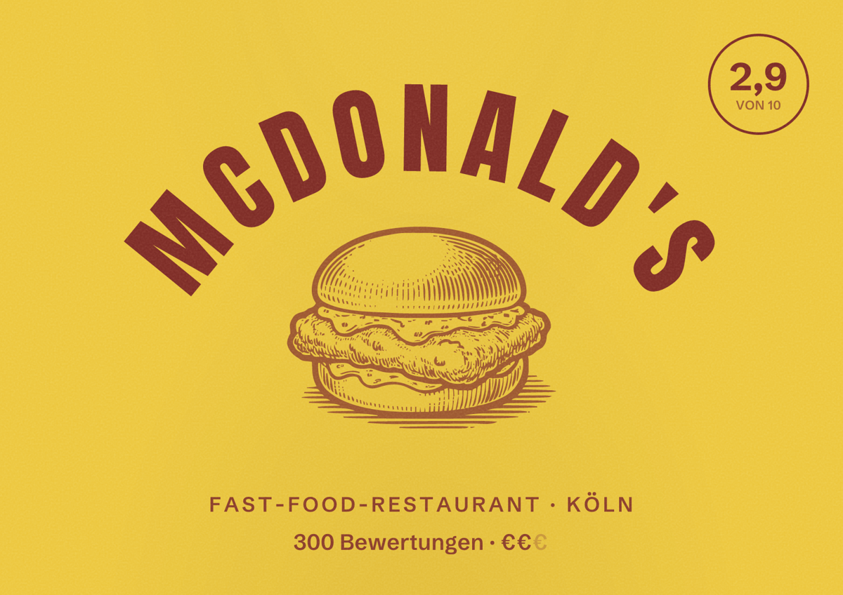 Illustriertes Poster von McDonald's, Fast-Food-Restaurant in Köln: Bewertung 2,9 von 10 aus 300 Bewertungen, Preisniveau €€