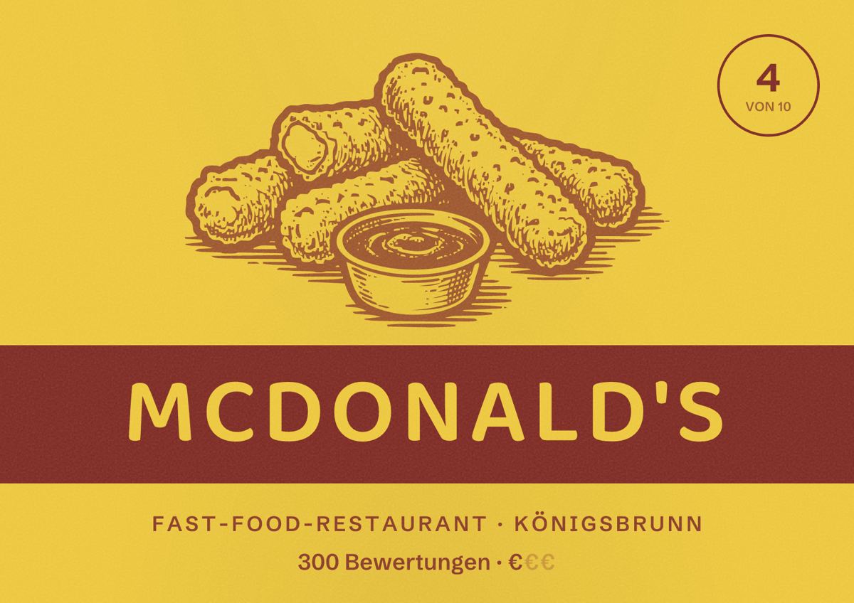 Illustriertes Poster von McDonald's, Fast-Food-Restaurant in Königsbrunn: Bewertung 4 von 10 aus 300 Bewertungen, Preisniveau €