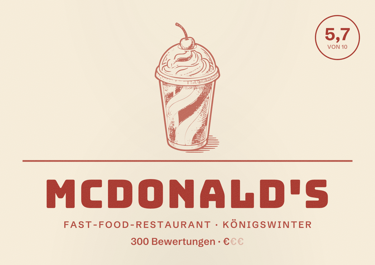 Illustriertes Poster von McDonald's, Fast-Food-Restaurant in Königswinter: Bewertung 5,7 von 10 aus 300 Bewertungen, Preisniveau €
