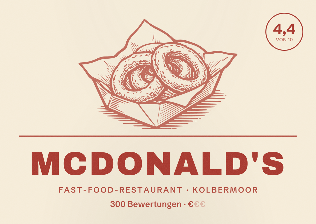 Illustriertes Poster von McDonald's, Fast-Food-Restaurant in Kolbermoor: Bewertung 4,4 von 10 aus 300 Bewertungen, Preisniveau €
