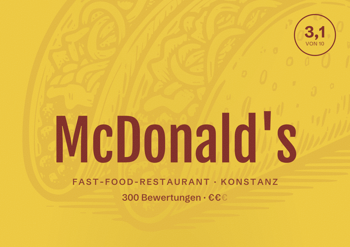 Illustriertes Poster von McDonald's, Fast-Food-Restaurant in Konstanz: Bewertung 3,1 von 10 aus 300 Bewertungen, Preisniveau €€