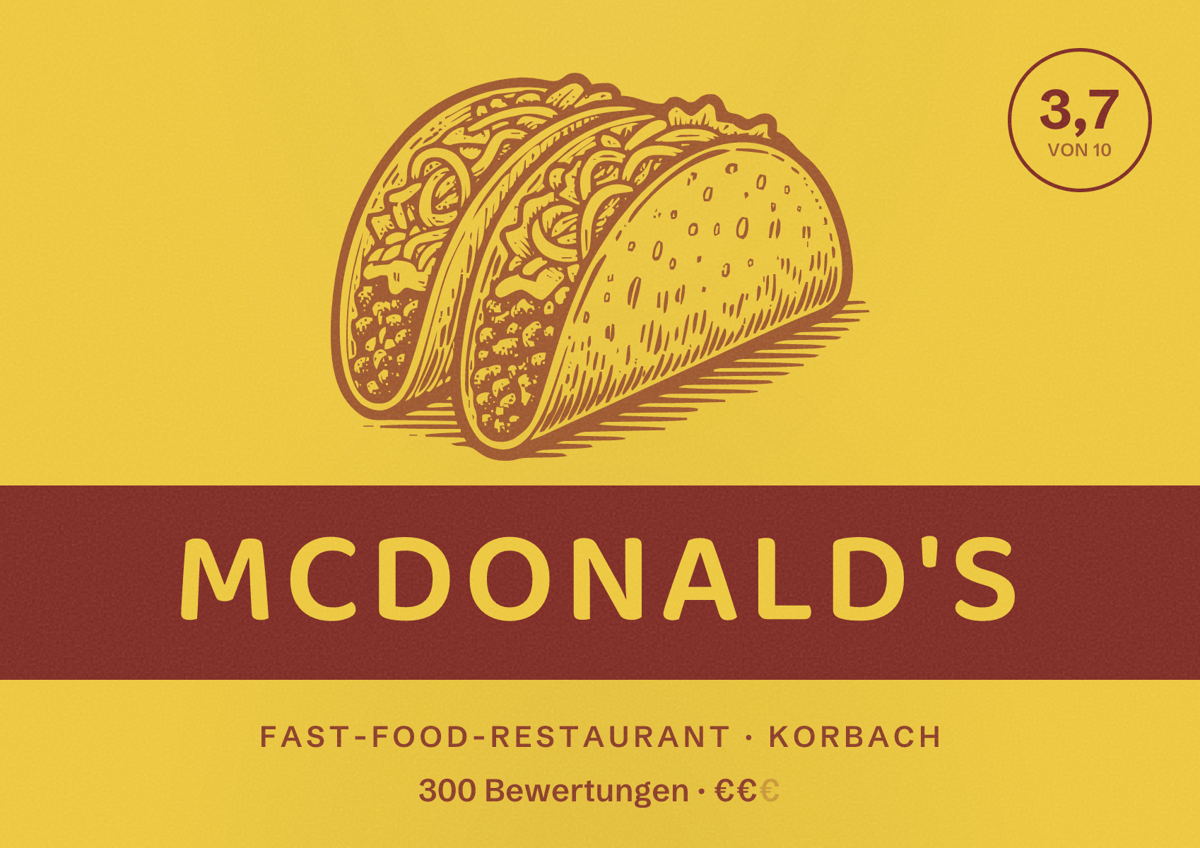 Illustriertes Poster von McDonald's, Fast-Food-Restaurant in Korbach: Bewertung 3,7 von 10 aus 300 Bewertungen, Preisniveau €€