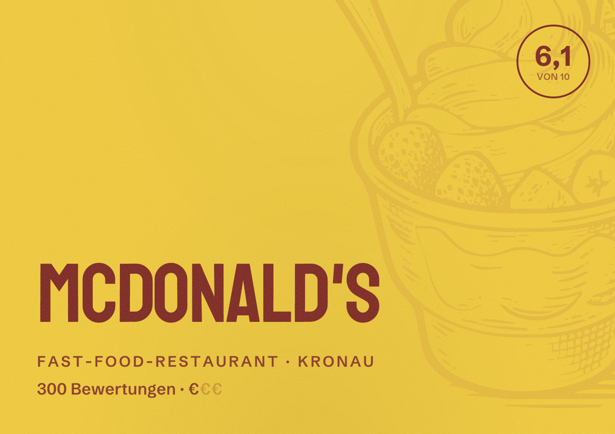 Illustriertes Poster von McDonald's, Fast-Food-Restaurant in Kronau: Bewertung 6,1 von 10 aus 300 Bewertungen, Preisniveau €