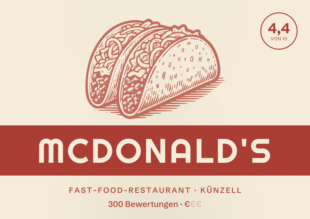 Illustriertes Poster von McDonald's, Fast-Food-Restaurant in Künzell: Bewertung 4,4 von 10 aus 300 Bewertungen, Preisniveau €