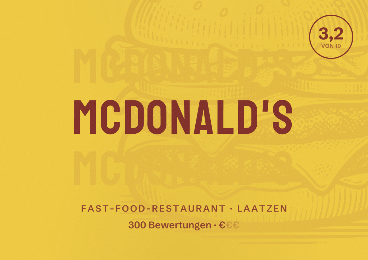 Illustriertes Poster von McDonald's, Fast-Food-Restaurant in Laatzen: Bewertung 3,2 von 10 aus 300 Bewertungen, Preisniveau €