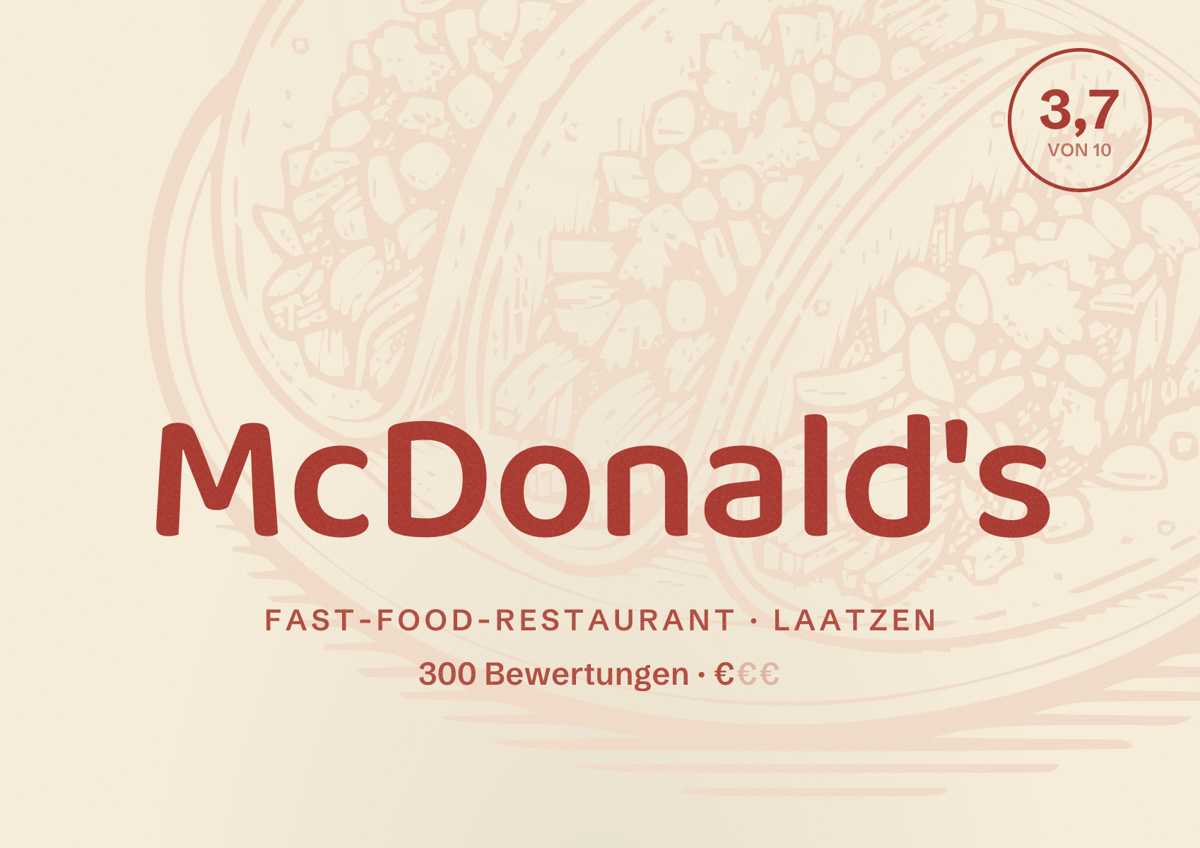 Illustriertes Poster von McDonald's, Fast-Food-Restaurant in Laatzen: Bewertung 3,7 von 10 aus 300 Bewertungen, Preisniveau €