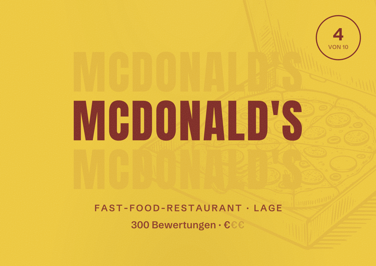 Illustriertes Poster von McDonald's, Fast-Food-Restaurant in Lage: Bewertung 4 von 10 aus 300 Bewertungen, Preisniveau €