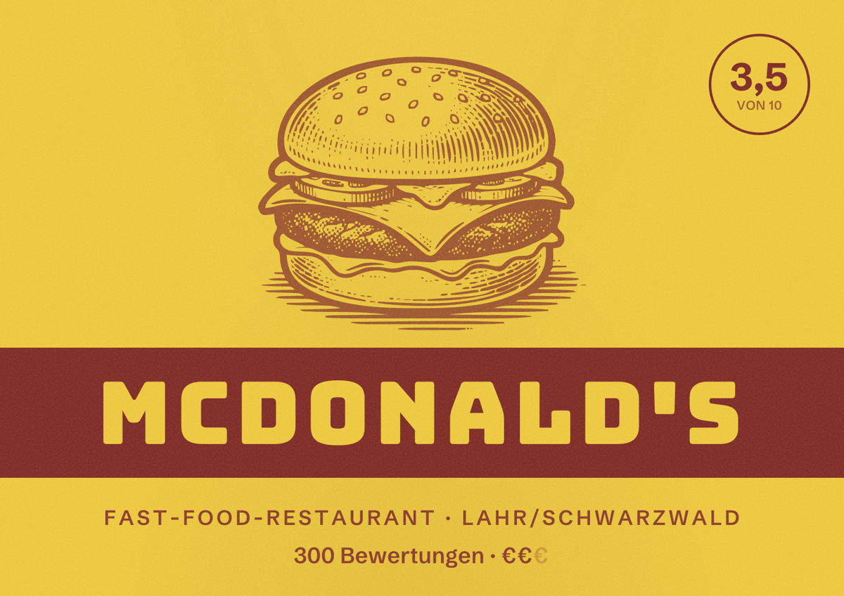 Illustriertes Poster von McDonald's, Fast-Food-Restaurant in Lahr/Schwarzwald: Bewertung 3,5 von 10 aus 300 Bewertungen, Preisniveau €€