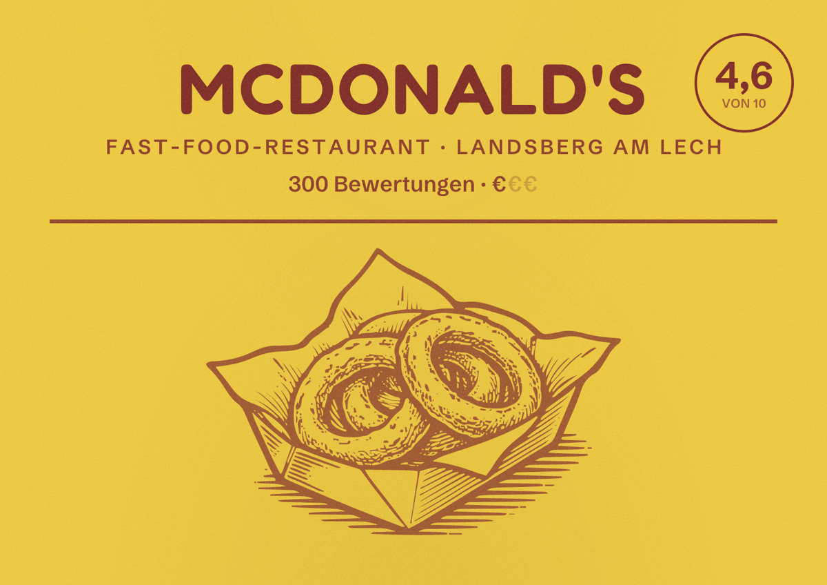 Illustriertes Poster von McDonald's, Fast-Food-Restaurant in Landsberg am Lech: Bewertung 4,6 von 10 aus 300 Bewertungen, Preisniveau €