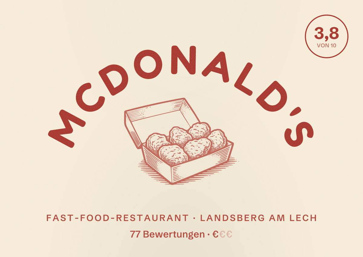 Illustriertes Poster von McDonald's, Fast-Food-Restaurant in Landsberg am Lech: Bewertung 3,8 von 10 aus 77 Bewertungen, Preisniveau €